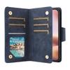 (Blue) Case for Iphone 16 Plus Magnetic Leather Card Holder Zipper Wallet Cover with Hand Strap