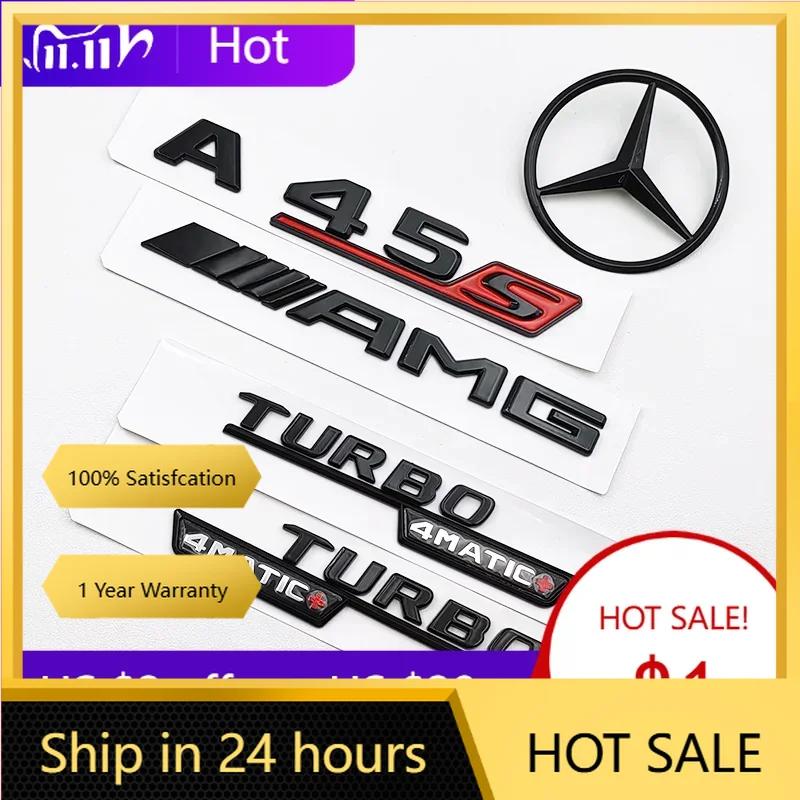 Für Mercedes Benz Für Mercedes Benz A 45S AMG W177 3D ABS Schwarz A45S Logo Turbo 4MATIC Plakette Auto Hinten Stern Aufkleber Kofferraum AMG Emb