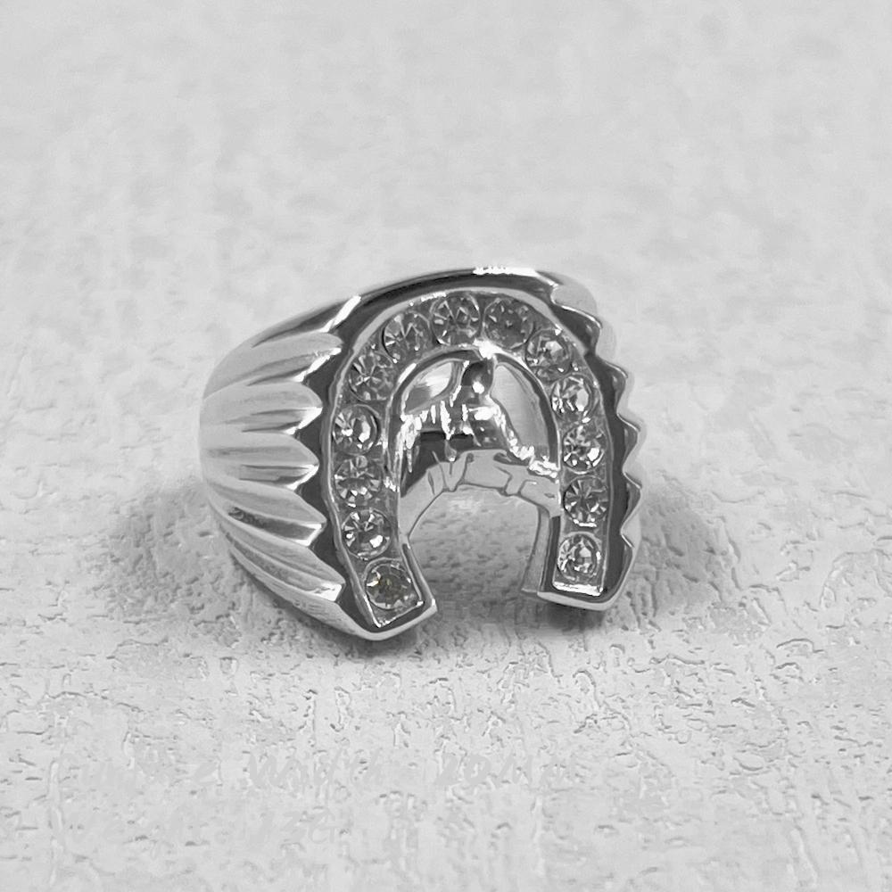 

316L stainless steel gold color Jockey Club horseshoe men s ring with rhinestone horse high quality 13
