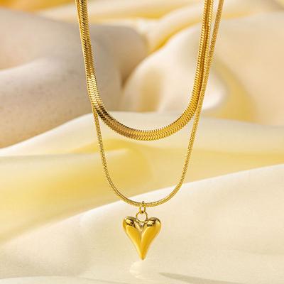 Punk Doppellagige Liebesherz-Anhänger-Halskette für Frauen Hip Hop Einfache Halskette Choker Damen Kragen Party Schmuck Zubehör