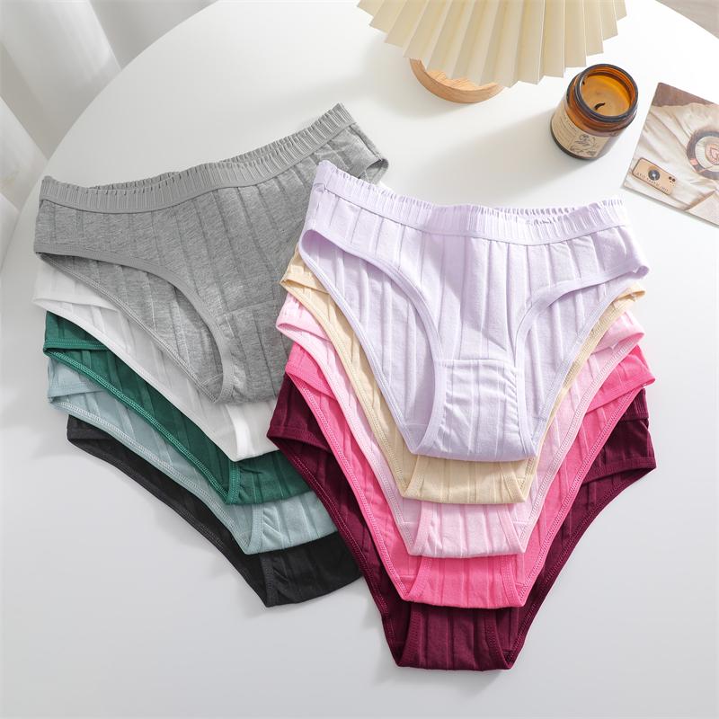 FINETOO 3Pcs/Set Cotton Striped Stretchy Underwear Women's Low Waist Panties Sexy Elastic Wide Belt Solid Color Briefs Comfort Lingerie