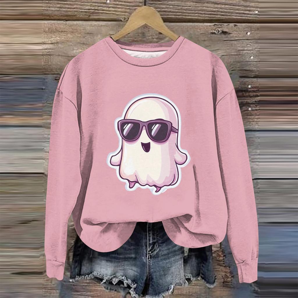 Women's Fashion Long Sleeve Halloween Print Round Neck Sweater Top