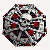 Skull & Roses Crossbones Circular Wall Art Decor Umbrella, Portable 3-Fold Compact Umbrella for Men & Women R135