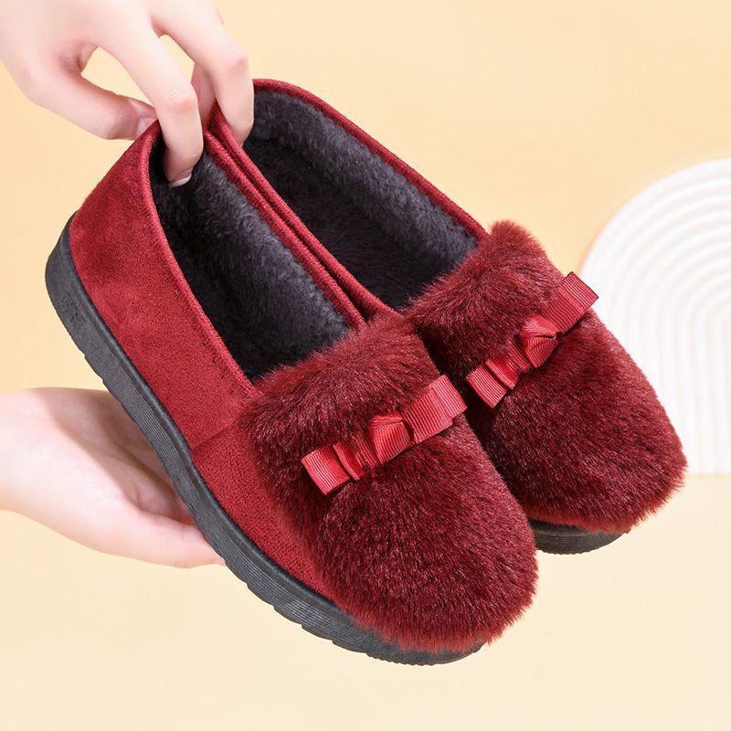Winter Warm Women's Cotton Shoes with Velvet Flat Women's Shoes Anti Slip One Step Stepping Fury Shoes
