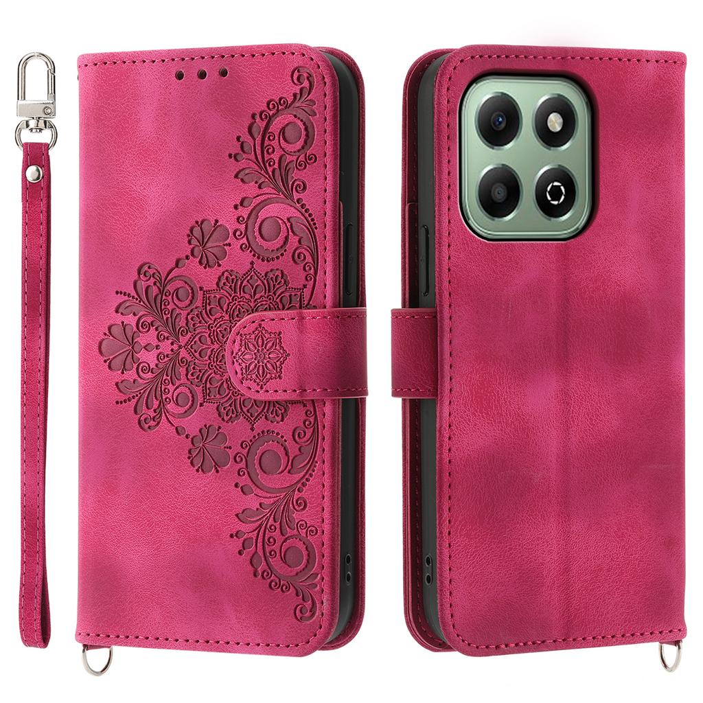 For Honor X6b 4G Case Flower Pattern PU Leather Wallet Phone Cover with Strap