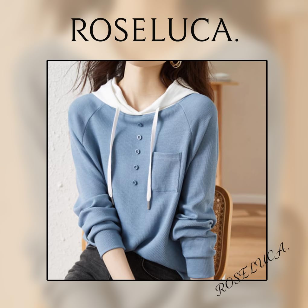 Autumn Long Pastel Natural Korean Size M ROSELUCA. Women's Hoodie/Cut-and-Sew Top, Sleeve, Colors, Lightweight, Breathable, Sweatshirt, Style,