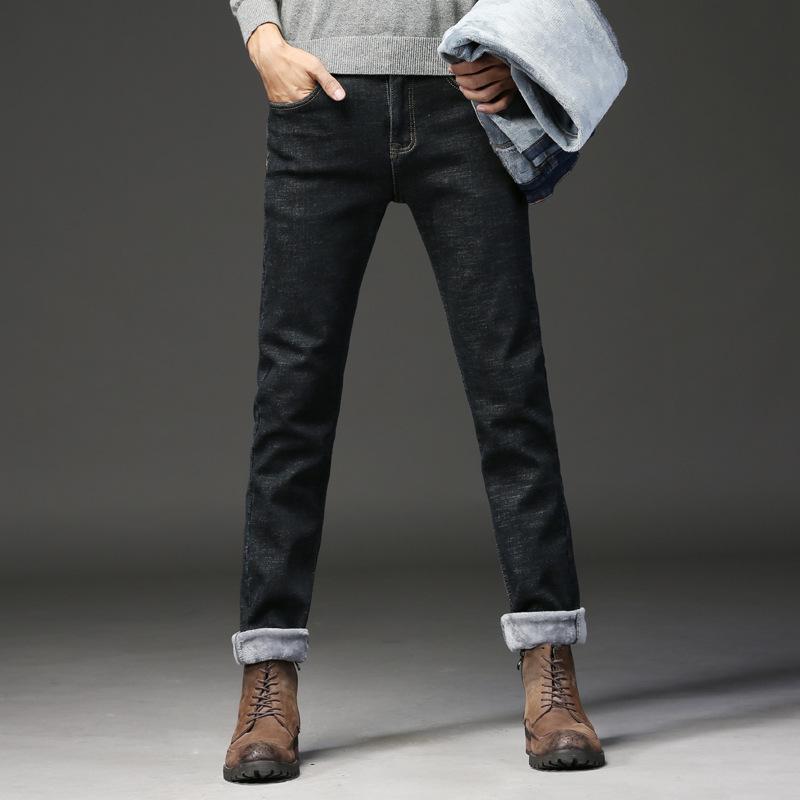 2024 Men Fashion Winter Jeans Men Black Slim Fit Stretch Thick Velvet Pants Warm Jeans Casual Fleece Trousers Male Plus Size