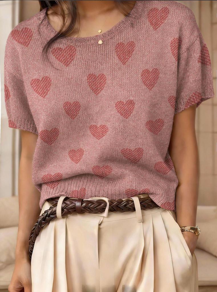 Top Maglione Girocollo a Maniche Corte Jacquard Color Block Retrò 2026