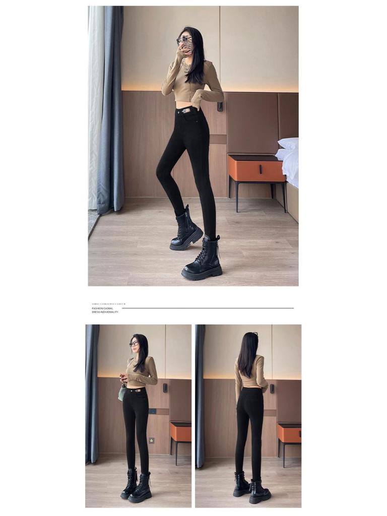 Women's High-Waisted Velvet Skinny Jeans - Hip-Lifting, Autumn/Winter 2024 Trend
