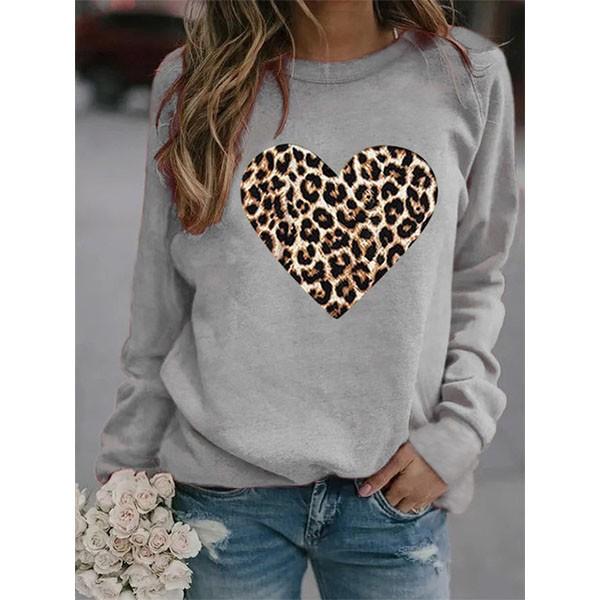 Women's Color Block Heart-Shaped Leopard Prints Sweatshirt