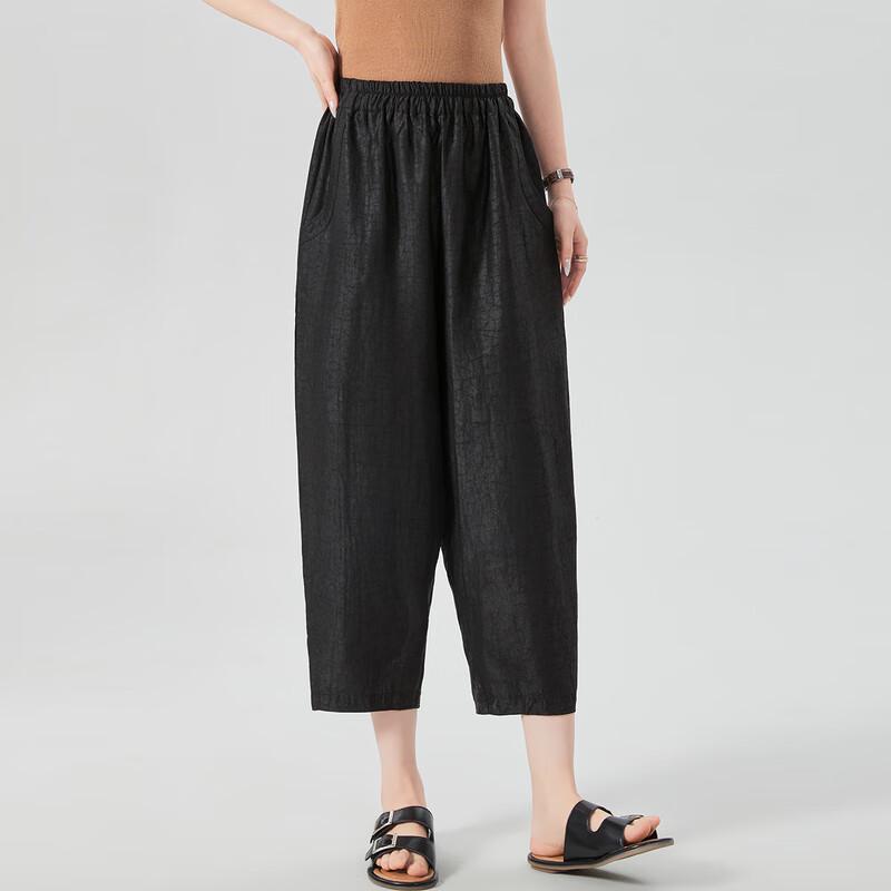

Jinjv Women s Gambiered Canton Gauze Silk Harem Cropped Pants XL