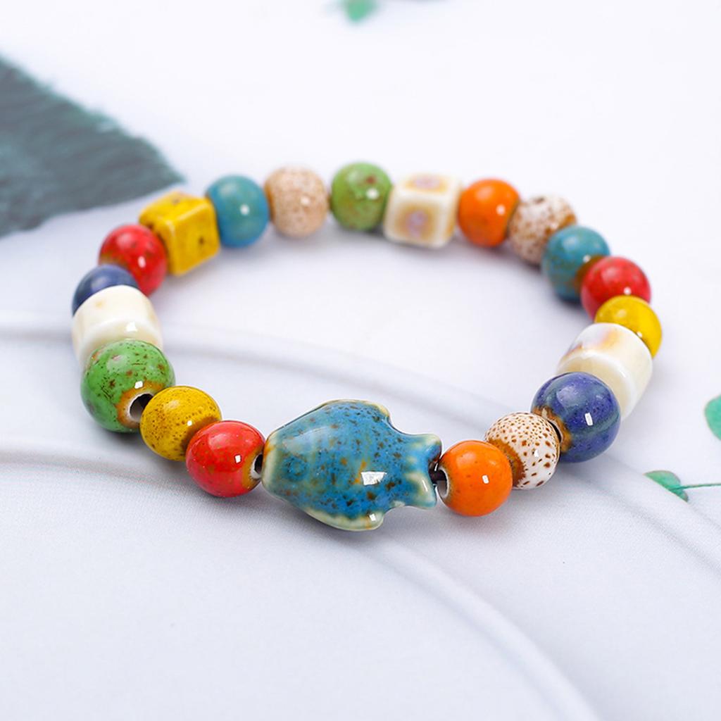 Färgglatt Kattinspirerat Keramiskt Pärlarmband Handgjort Keramiskt Pärlarmband med Färgglad Katt för Kvinnor och Tonåringar