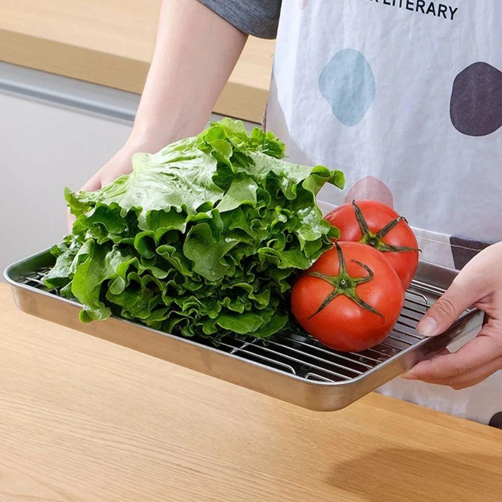 Stainless Steel Baking Pan with Rack Removable Draining Oil Pan Steaming Cooling Racks Household