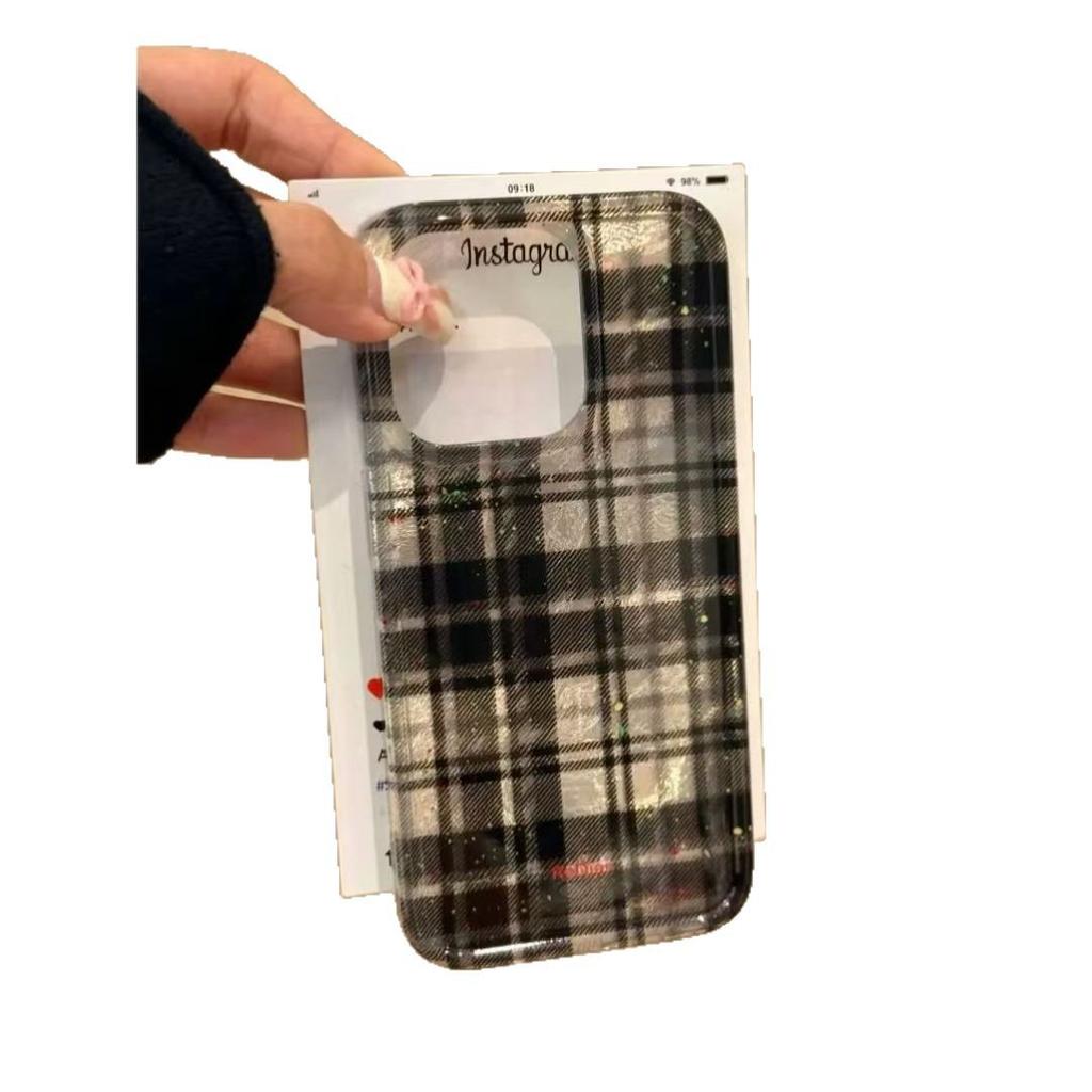 Black and White Plaid for IPhone16 Promax Glacier 15 Mobile Phone Case for Apple 14 Plaid for IPhone 13 Anti-fall 12