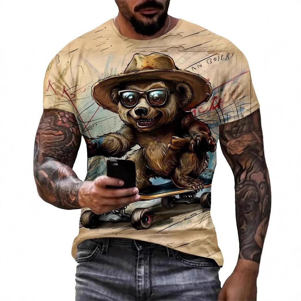 Cool Animal Pattern 3D Printed T-shirt Casual Pullover Round Neck Short Sleeved Men's T-shirts