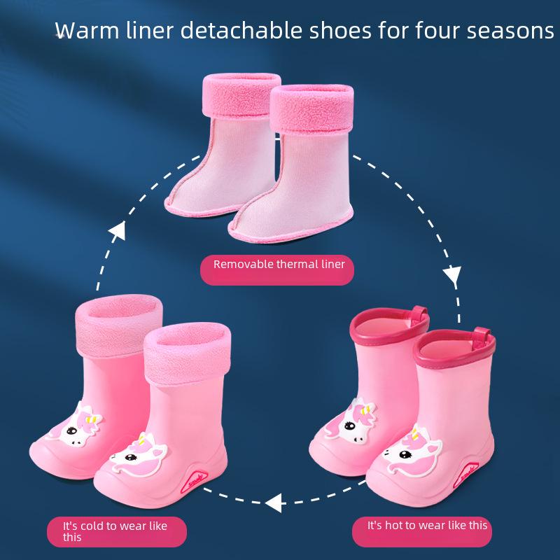 "Children's Thickened Removable Velvet Rain Boot Liners for Autumn and Winter"