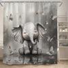 1 Cute Elephant Shower Curtain - Polyester fabric with hooks, whimsical rainy day design with butterflies, machine washable