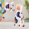 Women Plus Size Printed Two Piece Set Round Neck Long Sleeve Cropped Cardigan Sleeveless Midi Dress