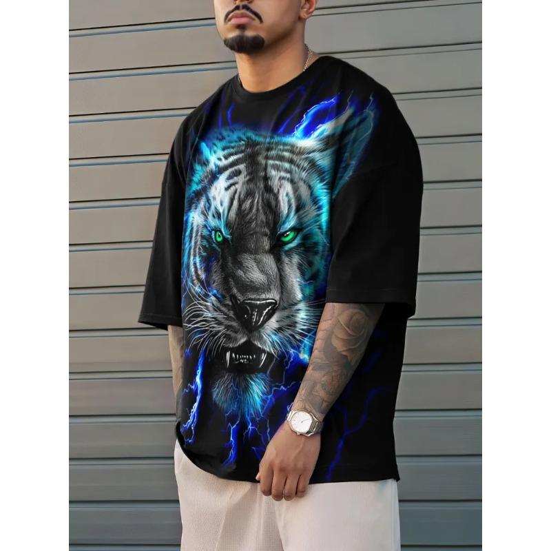 Summer Print 3D Loose Men's Casual Trend Short Sleeved Pattern Tiger T-shirt Top