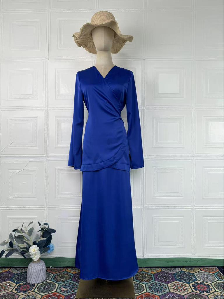 2024 Spring Satin Patchwork Waist-Hugging Long Dress Set for Women