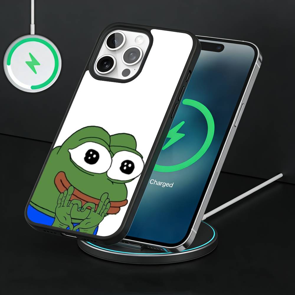 P-Pepe The Funny Frog Phone Case For iPhone17,16,15,14,13 Plus,Pro Max Magnetic For Magsafe Wireless Charging iPhone14