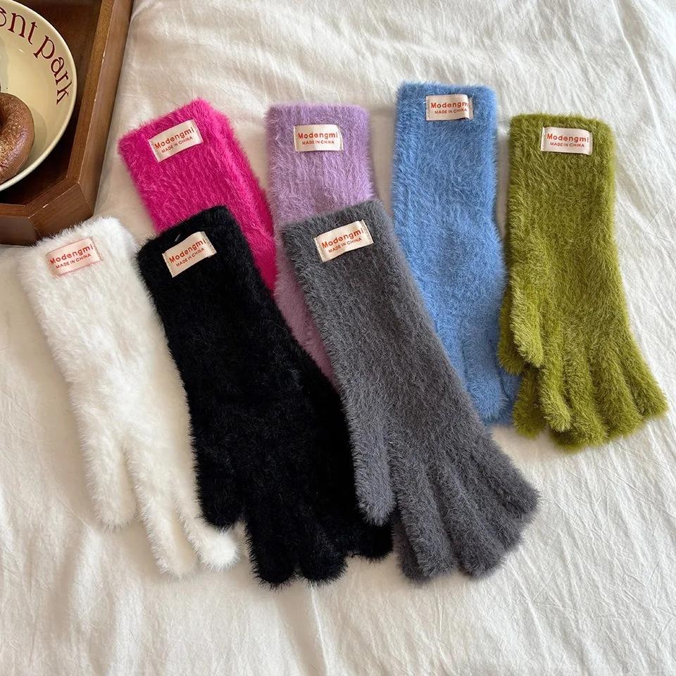 Winter Women's Gloves Thick Plush Knit Gloves Warm Velvet Mittens Solid Outdoor Ski Drive Touch Screen Gloves Christmas Gift