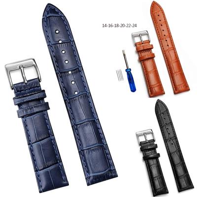 Genuine Leather Watchbands 14/16/18/20/22/24 Mm Watch Steel Pin Buckle Band Blue Strap High Quality Wrist Belt Bracelet + Tool