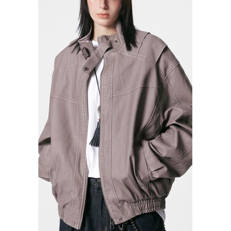 Mens Vintage Streetwear Biker Jacket With Stitched Patchwork Detail Loose Fit Fall Outerwear