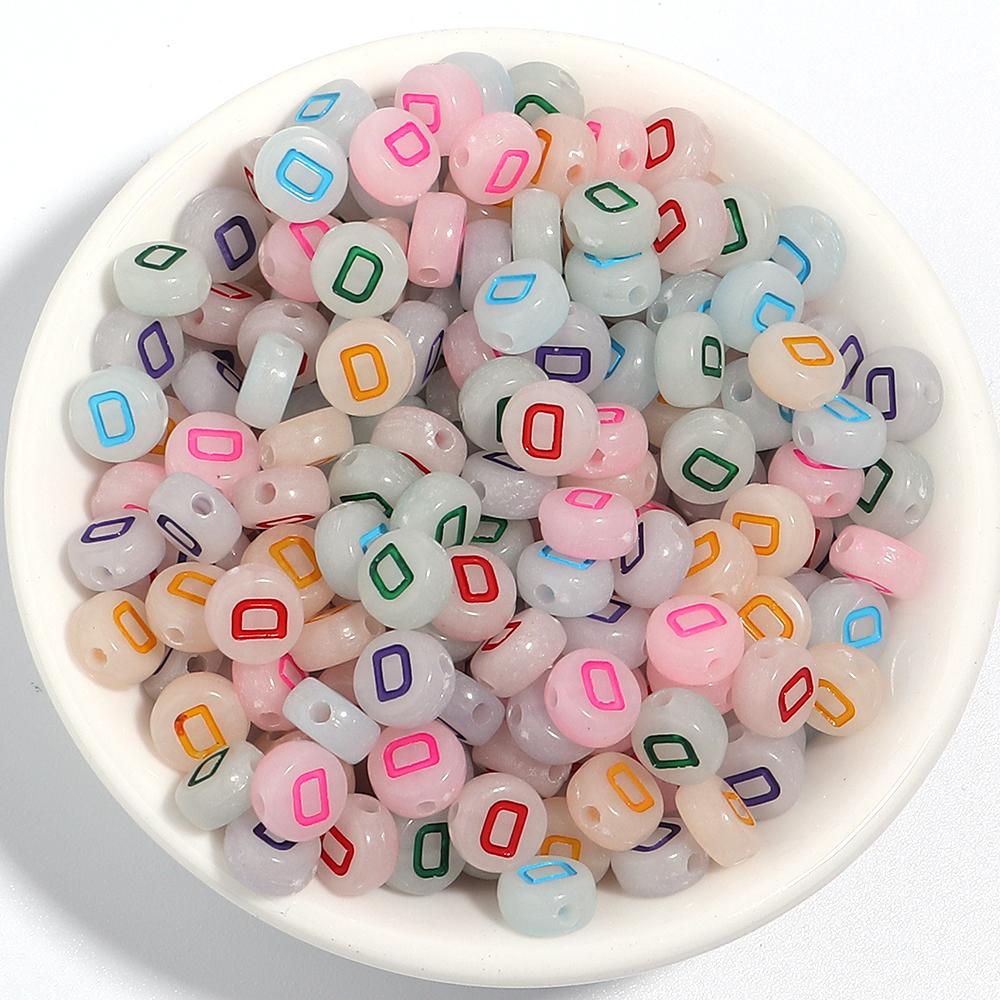 100Pcs/Lot 7mm Acrylic Luminous Beads Translucent Colorful Letter A-Z Flat Round Beads Diy Fashion Bracelet Necklace  Jewelry