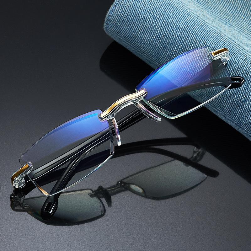 Men Blue Light Blocking Reading Glasses Women Dimond Cutting Rimless Eyeglasses Frame Anti Fatigue Hyperopia Presbyopic Eyewear