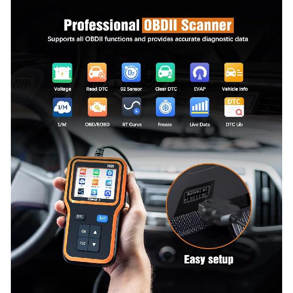 OBD2 Scanner With Upgrade Battery Tester - Diagnostic Tool For Cars That Check Engine Light & Emissions Readiness Read And Clears Vehicle Error Codes