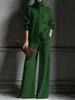 High Collar Solid Color Knit Cardigan & Wide Leg Pants 2-Piece Set - Autumn/Winter Collection