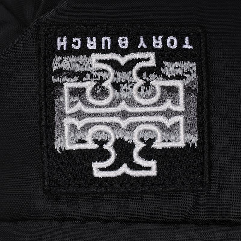 Tory Burch Ripstop Embroidered Logo Patch Top Zip Closure Fabric Shoulder Crossbody Bag Women bags Black 136873-001