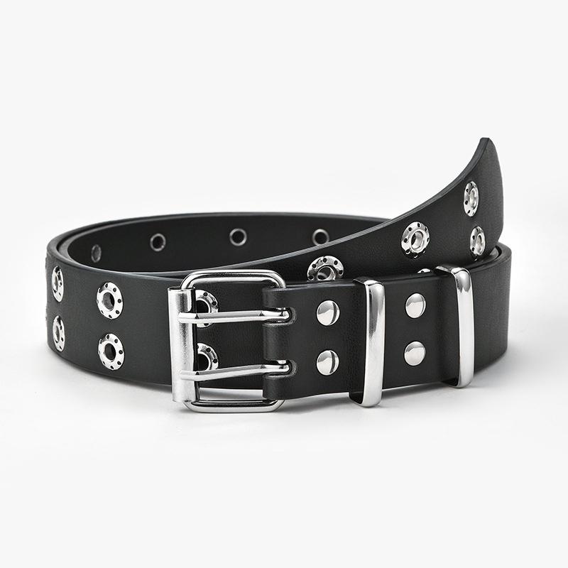 Women Belt Leather New Punk Style Fashion Pin Buckle Jeans Decorative Belt Double Exhaust Eye Belt