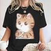 Funny Anime Cat Crossed Arms Print Tshirt Harajuku Kawaii Cat Graphic Tees Summer Casual Streetwear For Unisex And Unisex