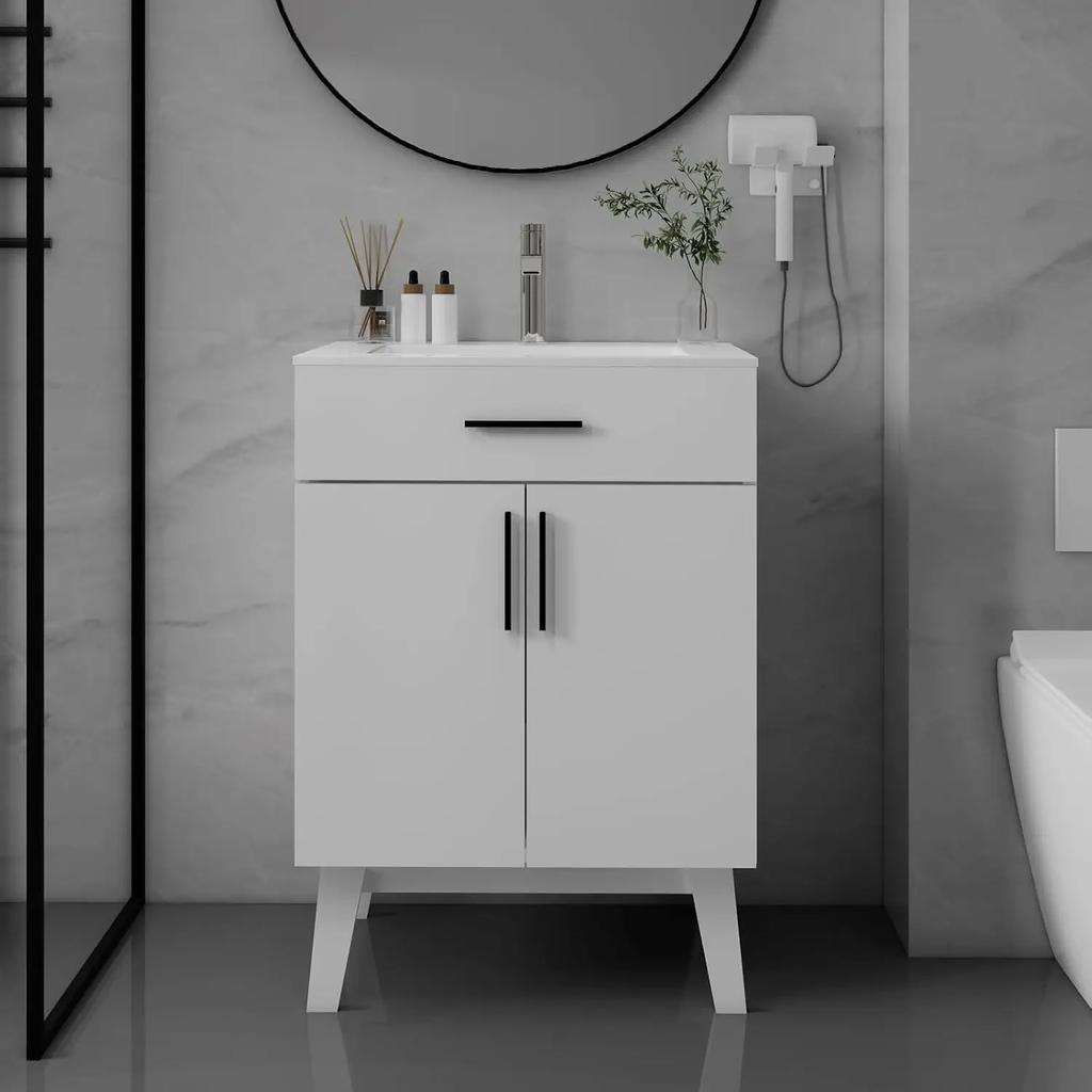 Gabinete de Banheiro de 24" com Cuba, Conjunto de Gabinete com Duas Portas de Armário com Fechamento Suave, Conjunto Moderno de Gabinete Único para Banheiro, Personalizado