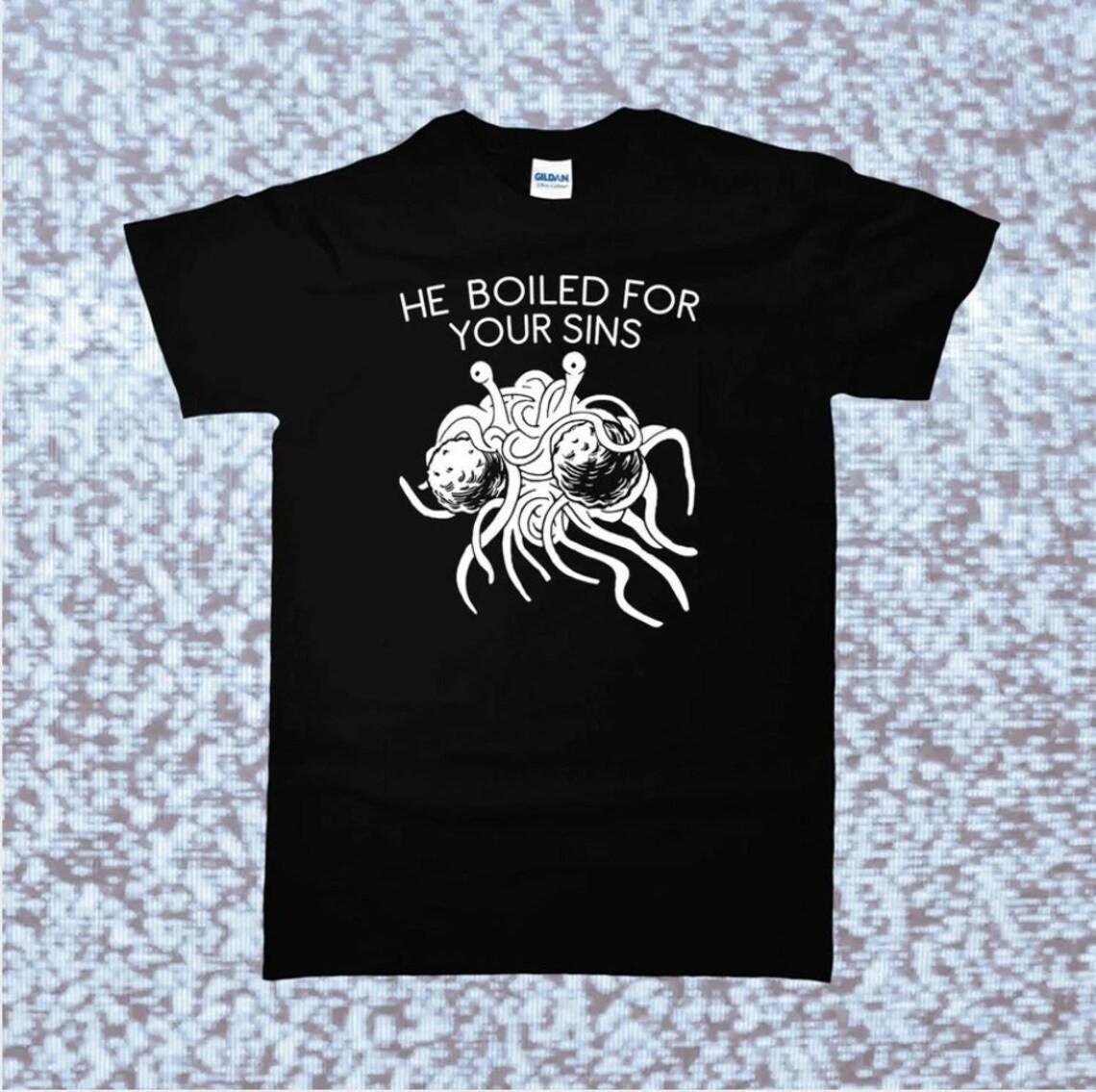 FLYING SPAGHETTI MONSTER Shirt atheism anti religion Philosophy , Unisex Tee M