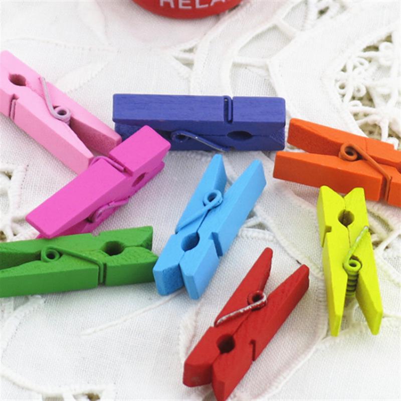 Mini Cartoon Wooden Clips with Hemp Rope, Natural and Colorful Spray-Painted, 3.5*0.7