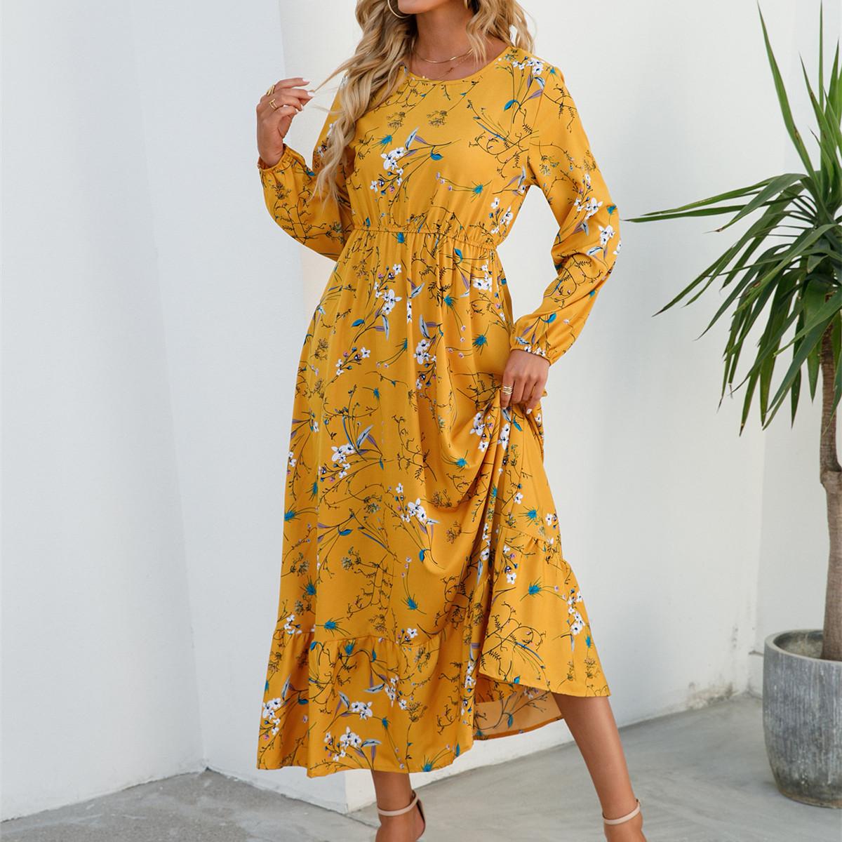 

GMXIA Женские модные летние весенние повседневные платья с цветочным принтом и длинными рукавами XL