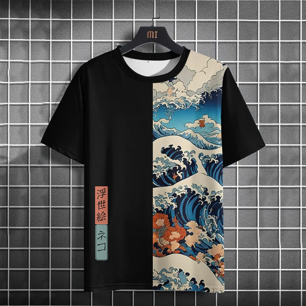 Vintage T-Shirt for Men Short Sleeve Ukiyoe Harajuku Print Tops Clothes Casual Tees Oversized Summer T-Shirt Male Sweatshirt