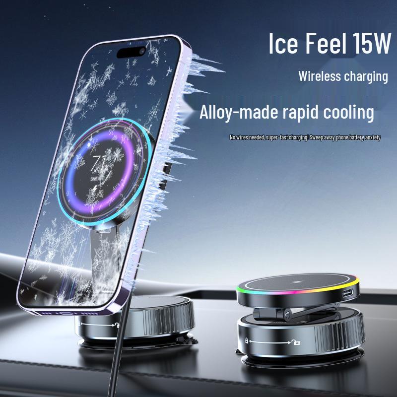 15W Fast Charging Wireless Magnetic Car Phone Holder with Rotating Atmosphere Light