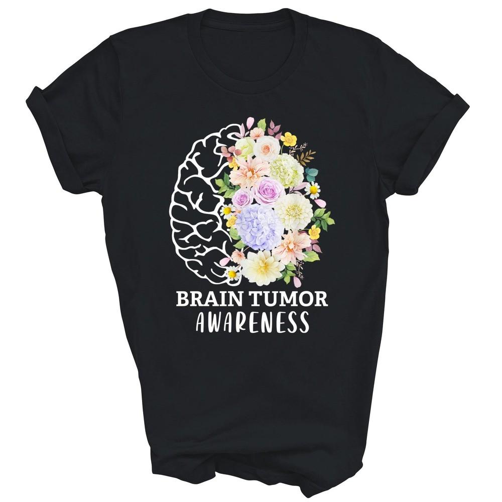 

Flower Brain Tumor Awareness Brain Cancer Warrior Gray Unisex Shirt Gift 3XL