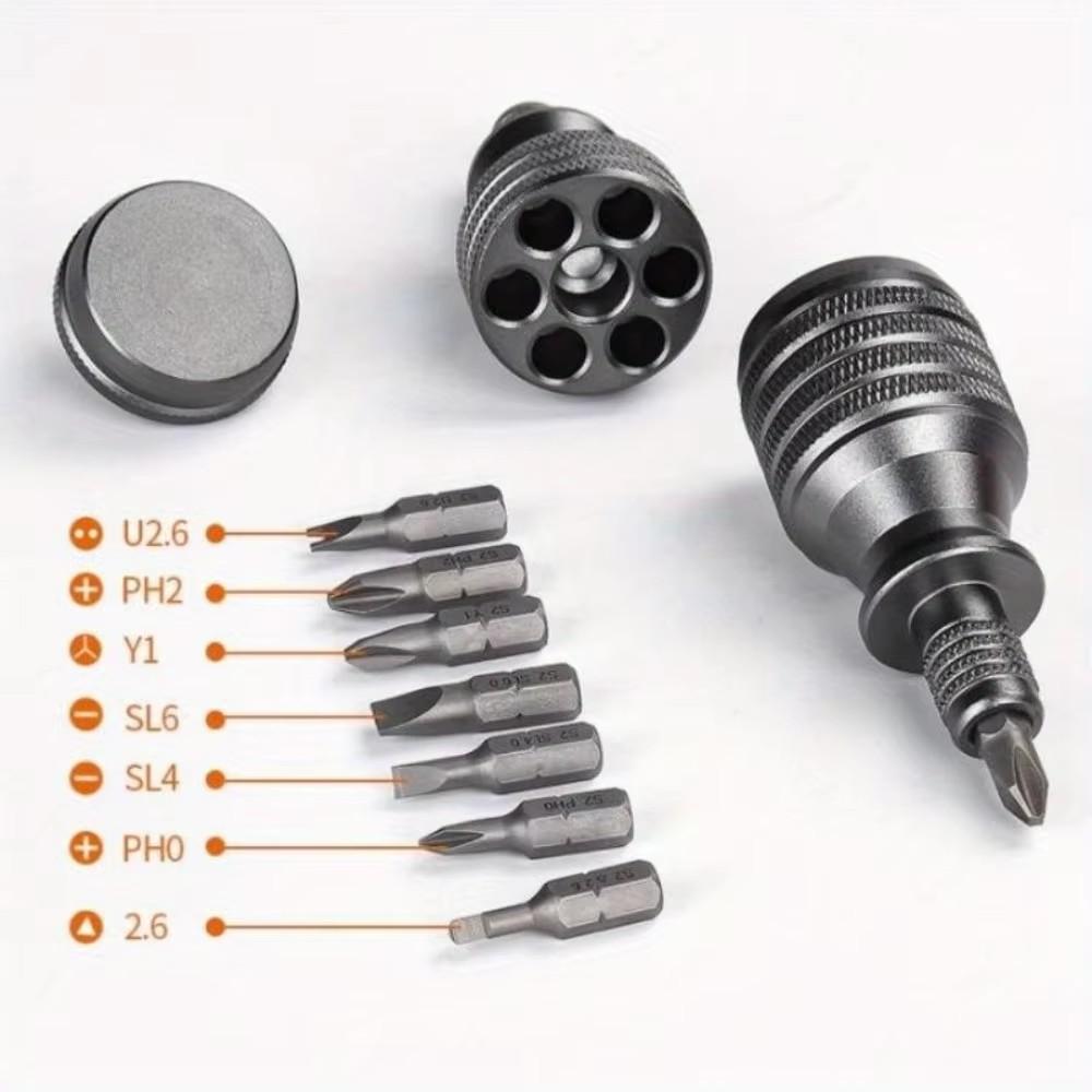 

1/4 Inch Mini Screwdriver Titanium Screwdriver Magnetic Screwdriver 7 In 1 S2 Alloy Steel Drill Bit EDC for Home Repair Tools чорний