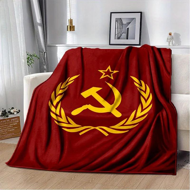 Retro Soviet Flag Digital Print Flannel Blanket Lightweight AllSeason Perfect for Bed Picnic Travel Nap