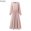 ZANZEA Women Muslim Casual Round Neck Solid Color Long Sleeve Loose Dress