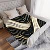 1pc Modern Abstract Ripple Throw Blanket - Black & Golden Accent Design, Soft Flannel All-Season Warmth for Home, Office, Campin