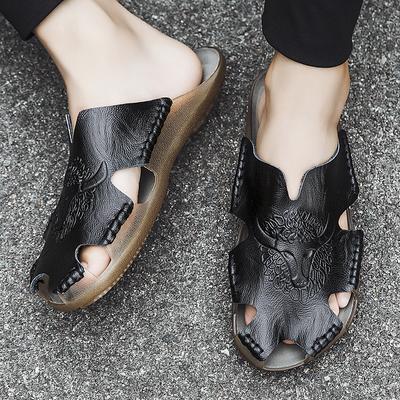 Sandali Uomo in Vera Pelle Estivi Classici Traspiranti Slip-On Scarpe Casual da Spiaggia per Uomo Pantofole da Esterno Taglie Forti2024