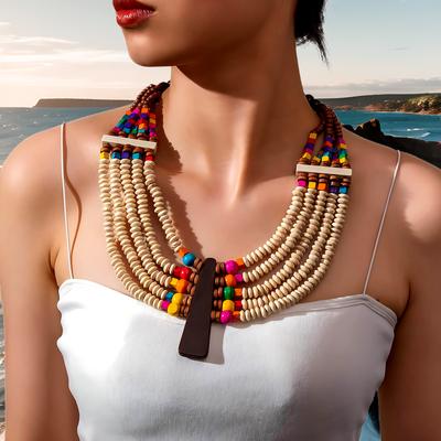 Fashion Personalized Wood Bead Handmade Beaded Necklace Exaggerated Retro Necklace National Style Accessories