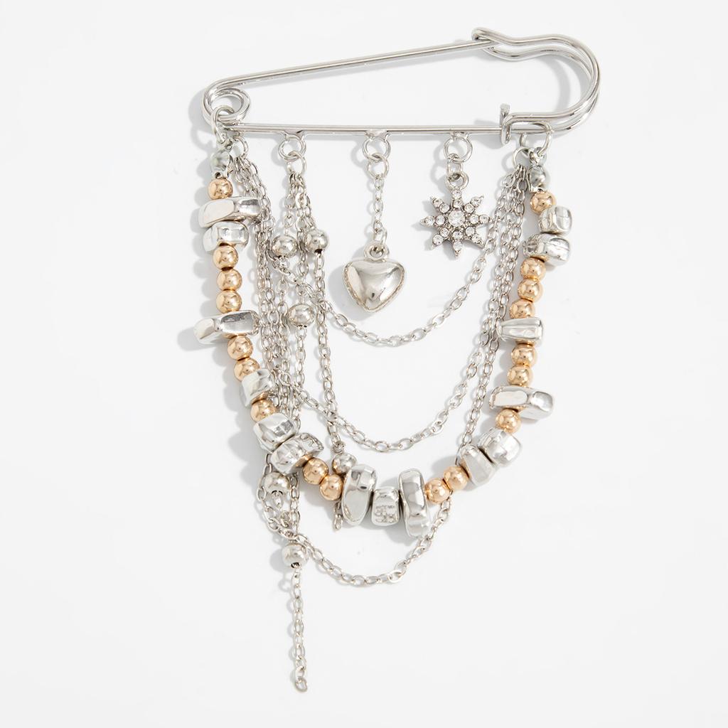 Metal Chain Fringed Pin Brooch, Design Gravel Rivet Pants Anklet Chain Shortened Decoration