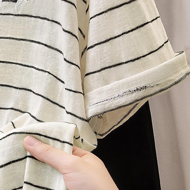 Sybill She Women's 2026 Summer Striped Round Neck Short Sleeve T-Shirt